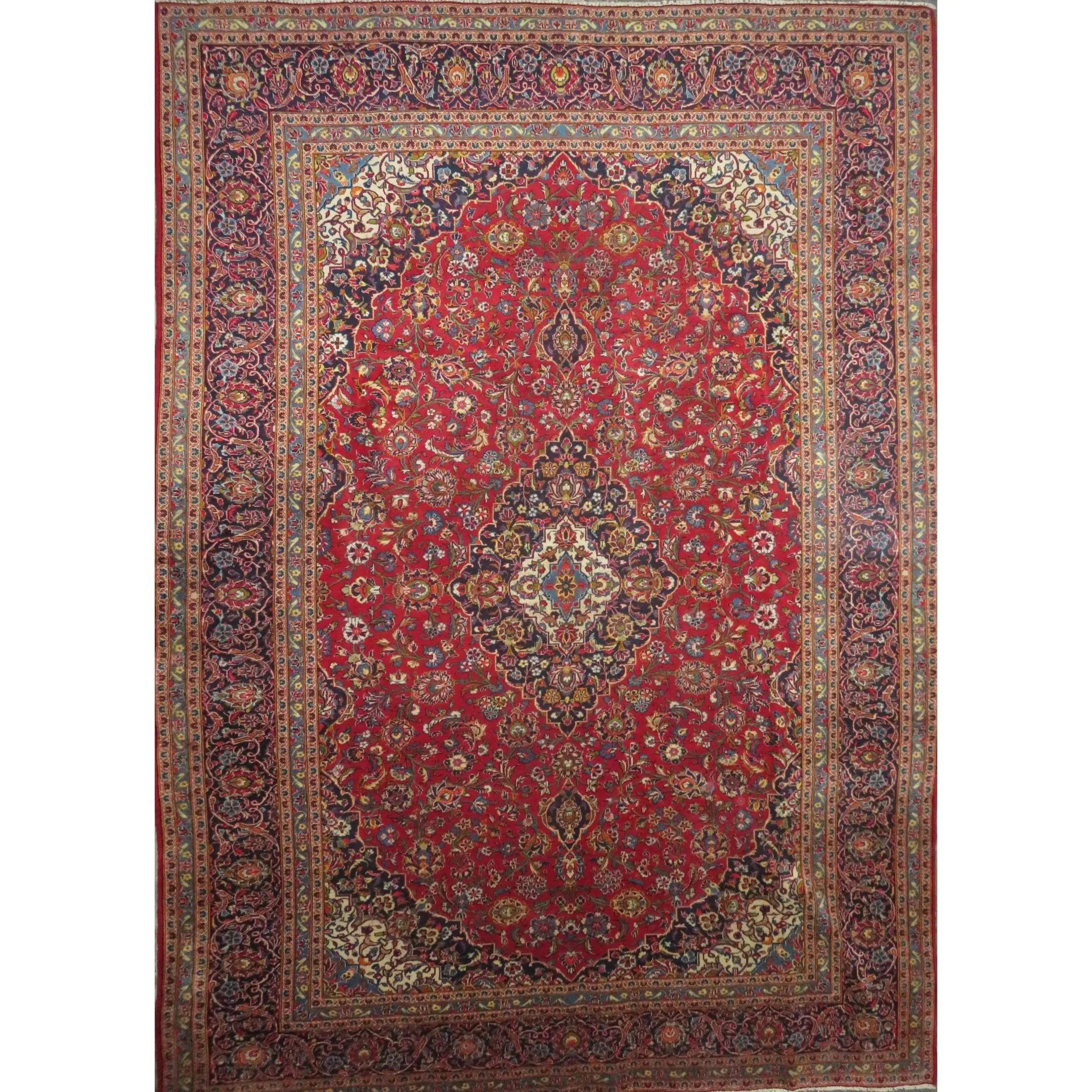 One Of The Kind Hand-Knotted Persian Wool Rug _ Luxurious Vintage Design, 13'0" X 9'0", Artisan Crafted